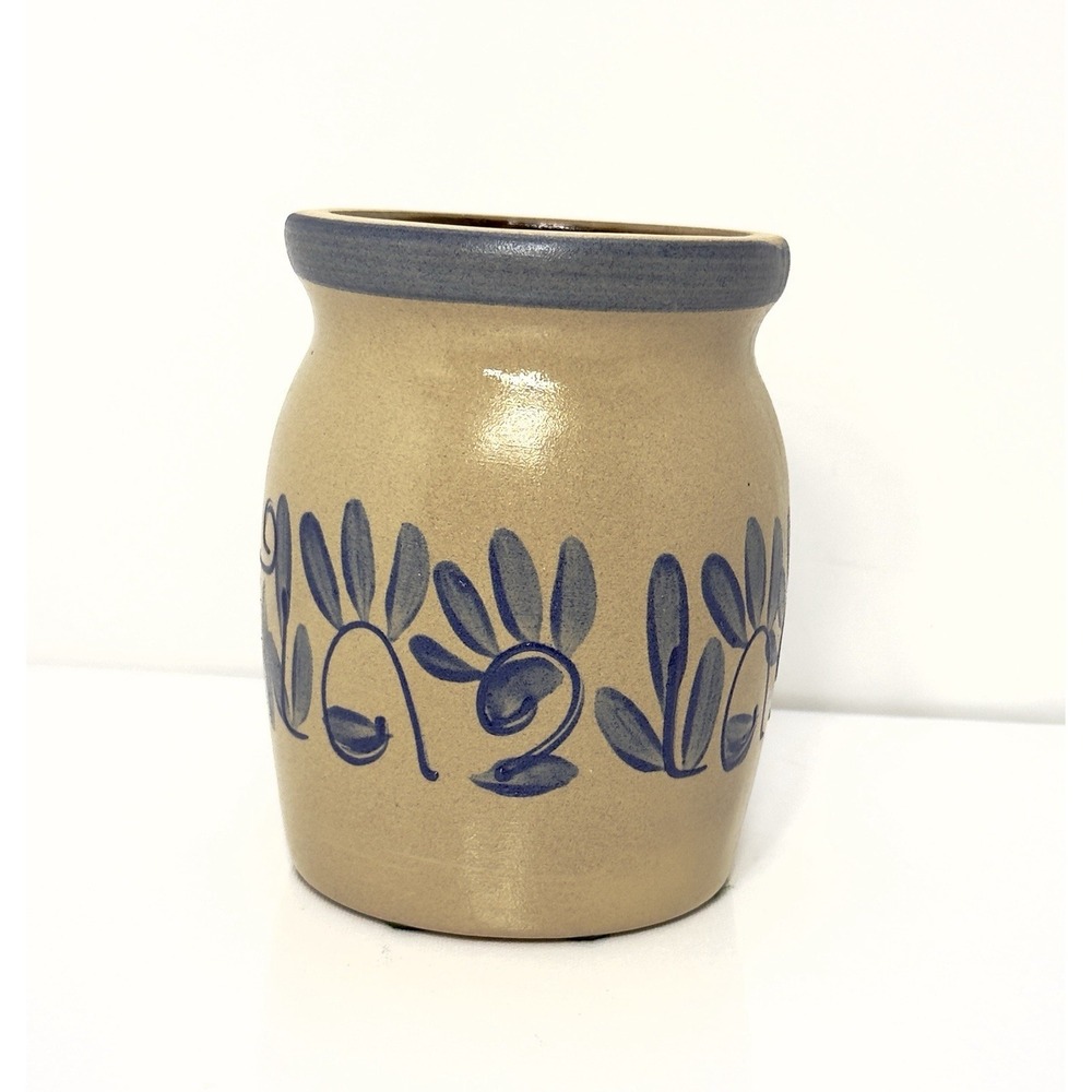 BBP - Beaumont Brothers Pottery Crock Salt Glazed Cobalt Hand Painted Floral 5,5